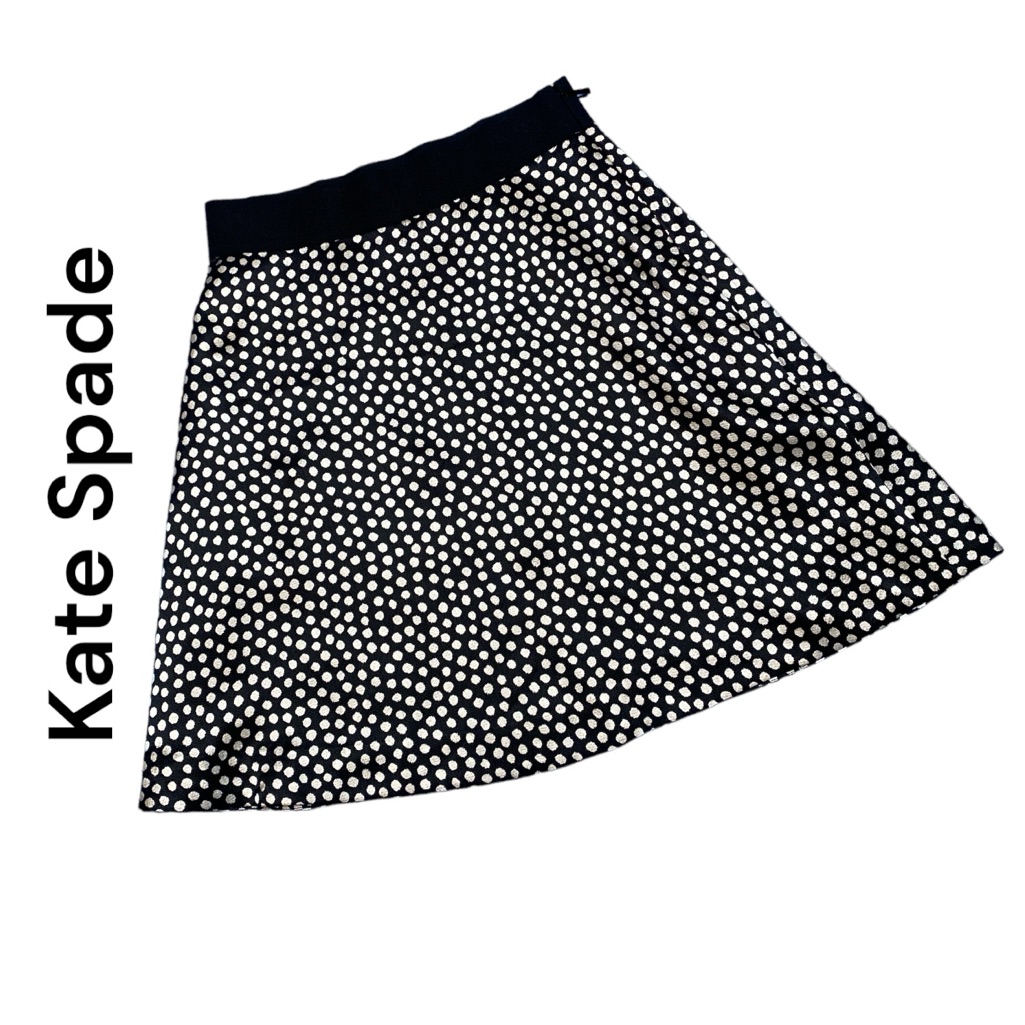 Kate Spade 100% Silk Polka Dot A-Line Flip Skirt Black/White Sz 4 Side Zip